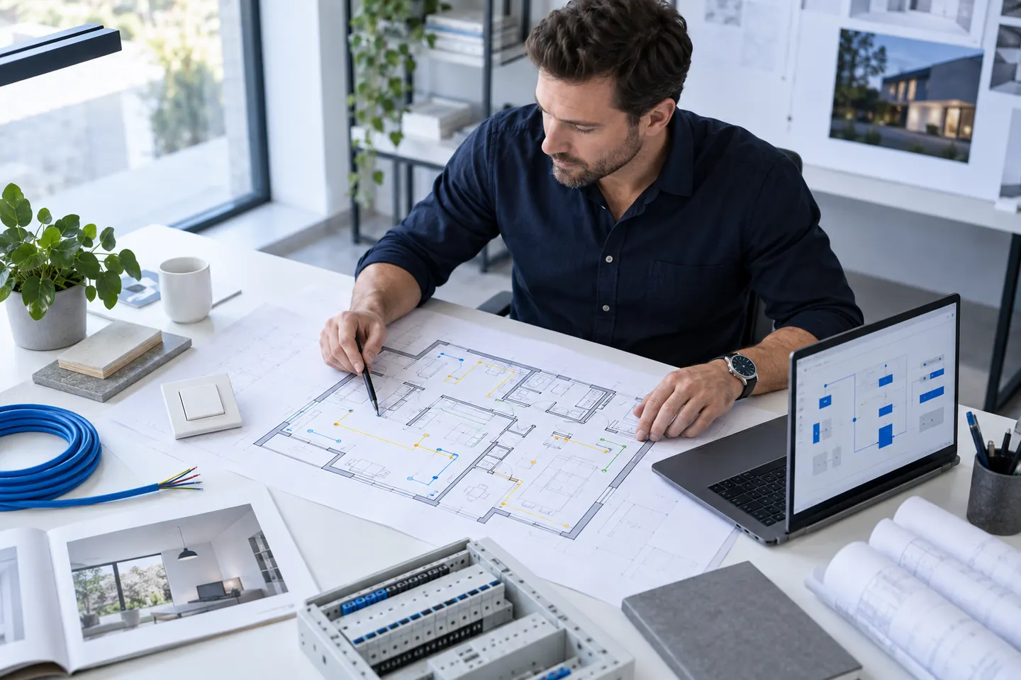 KNX instaliacija planuojama pagal išmanaus namo patalpų brėžinį