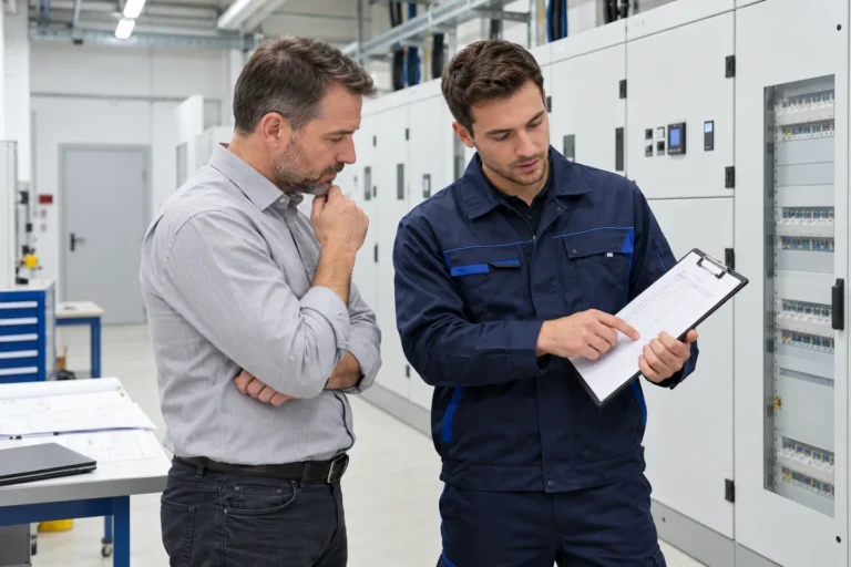 Specialisto ir pastato administratoriaus aptariamas elektros patikrų planas